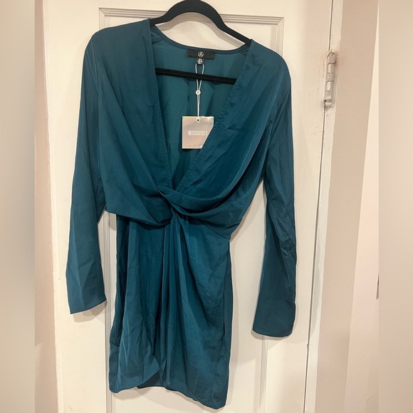 green satin dress missguided MissGuided Green Velvet Wrap Dress with Thigh High Slit – KTRcollection main image 0